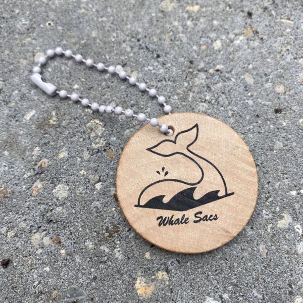 whale sacs wooden keychain