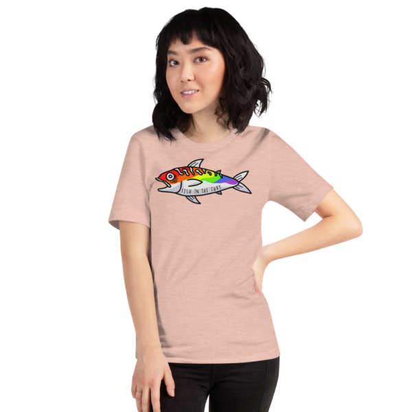 Whale Sac fish in the chat heather prism peach unisex v-neck tee t-shirt tshirt apparel disc golf discgolf