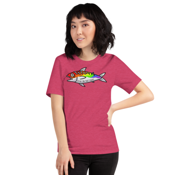 Whale Sac fish in the chat heather raspberry unisex v-neck tee t-shirt tshirt apparel disc golf discgolf
