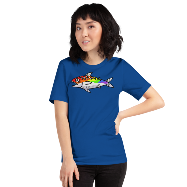 Whale Sac fish in the chat royal blue unisex v-neck tee t-shirt tshirt apparel disc golf discgolf