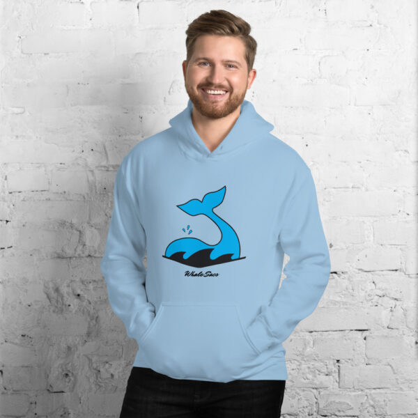 Whale Sac logo unisex hoodie light blue apparel disc golf discgolf