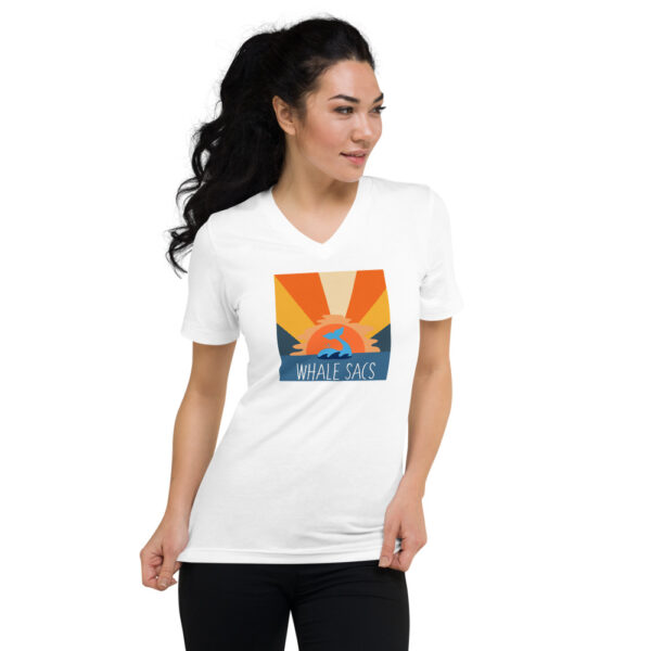 Whale Sac sunset white unisex v-neck tee t-shirt tshirt apparel disc golf discgolf