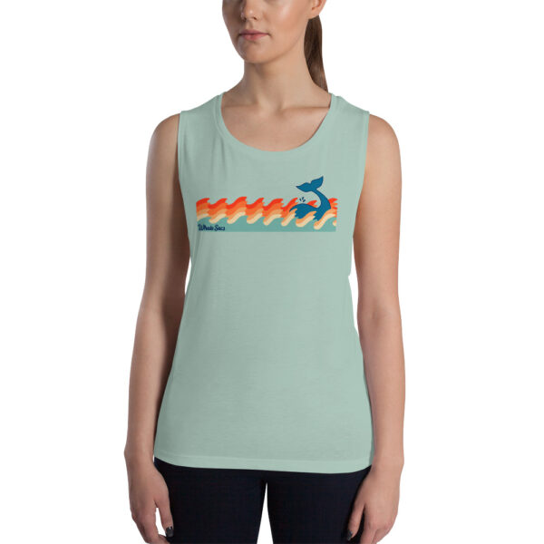 Whale Sac making waves dusty blue ladies tank apparel disc golf discgolf